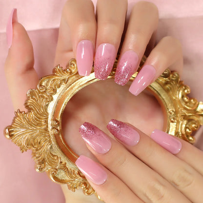 Soft Glitter Pink Nails