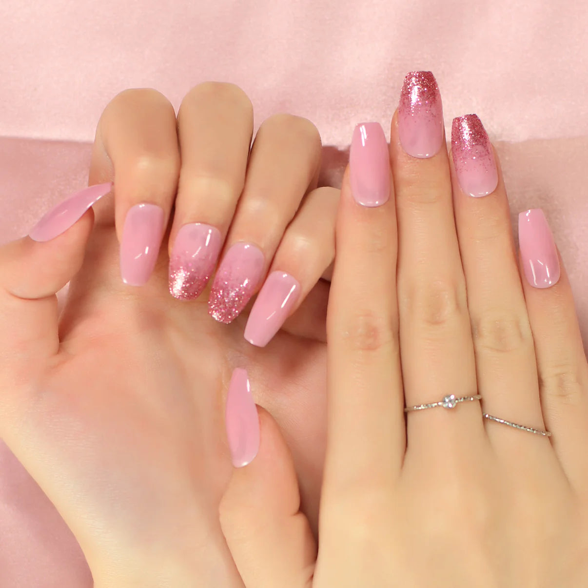 Soft Glitter Pink Nails