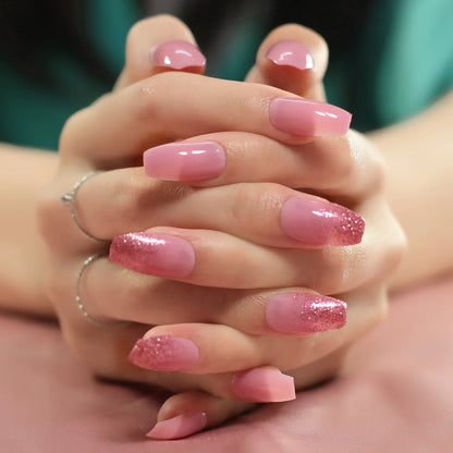 Soft Glitter Pink Nails